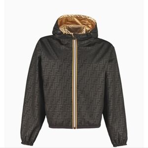 FENDI K-WAY Unisex Metallic Gold Black FF Reversible.. Brand New w/Tags